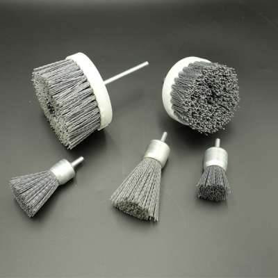 Abrasive rotary grinding head silk bristles mounted point brush with shank